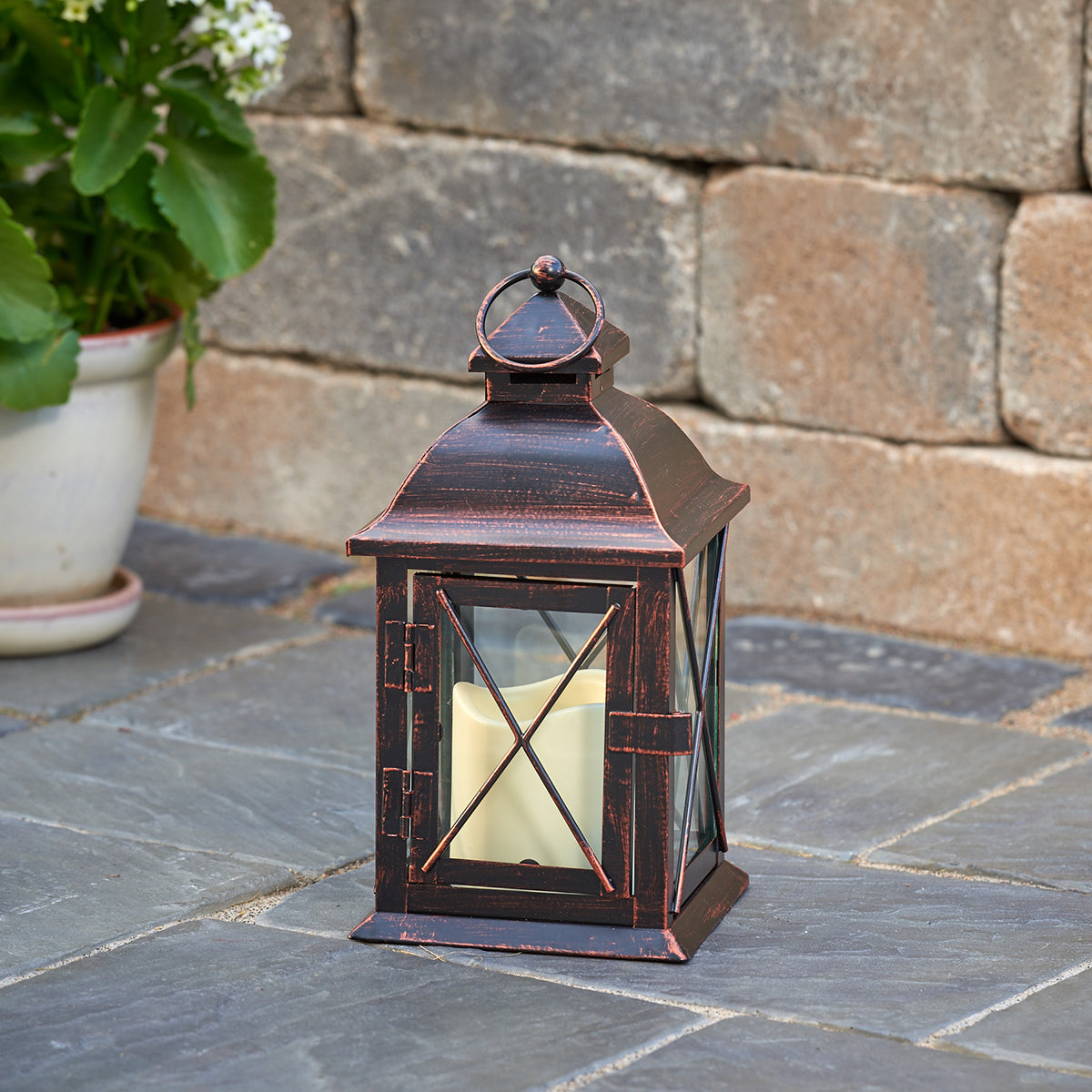 Aversa LED Candle Lantern - Antique Bronze (10"H)
