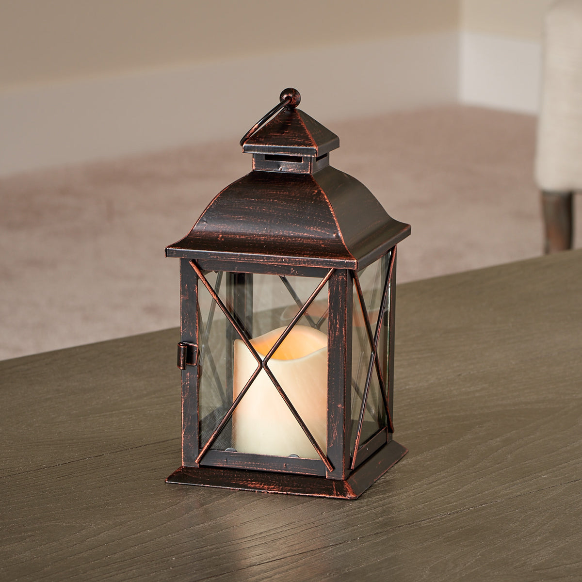 Aversa LED Candle Lantern - Antique Bronze (10"H)