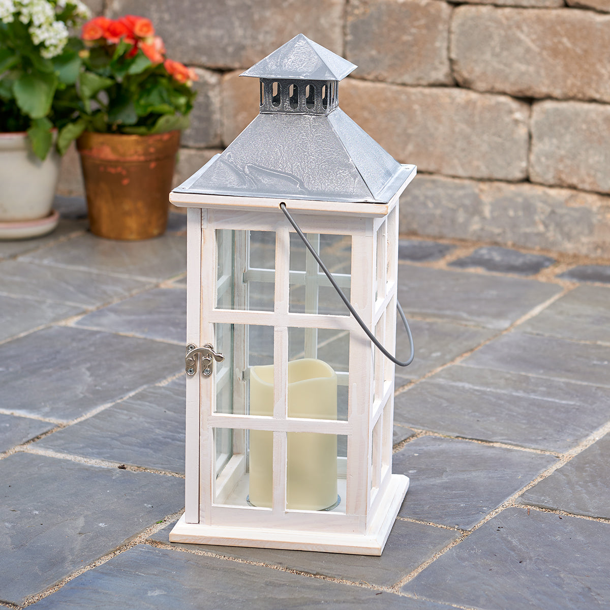 Camden LED Candle Lantern - Distressed White (16"H)