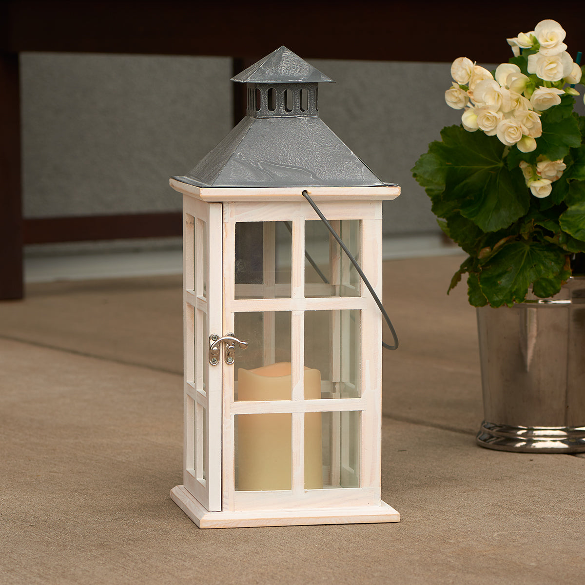 Camden LED Candle Lantern - Distressed White (16"H)