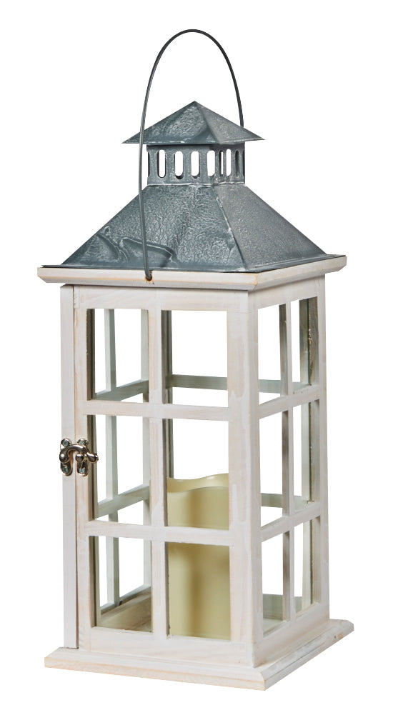 Camden LED Candle Lantern - Distressed White (16"H)