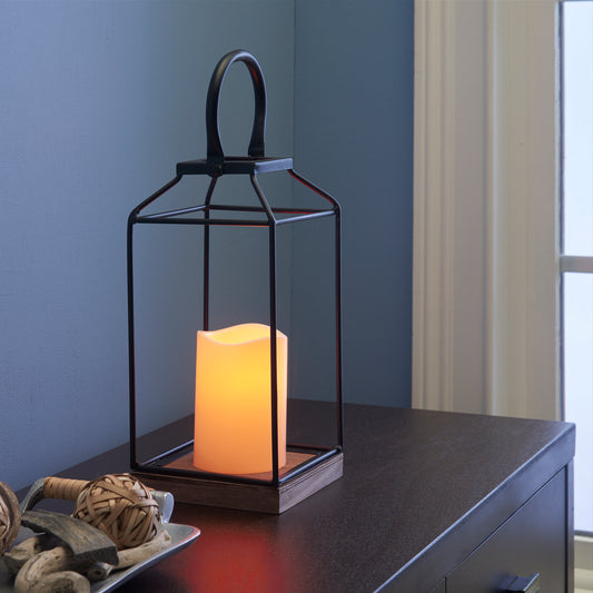 Claudia 11" LED Candle Lantern - Black/Wood