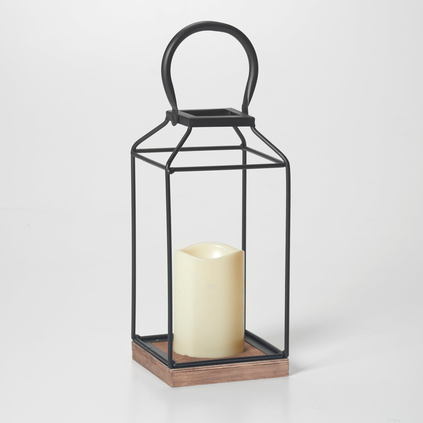 Claudia 11" LED Candle Lantern - Black/Wood