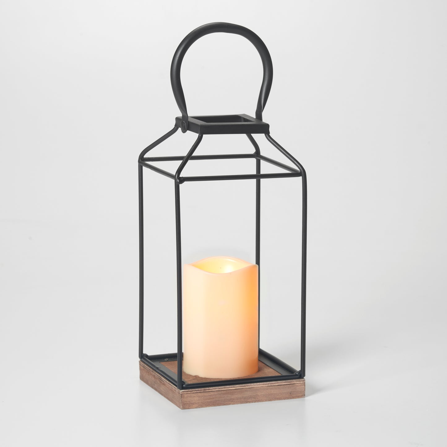 Claudia 11" LED Candle Lantern - Black/Wood