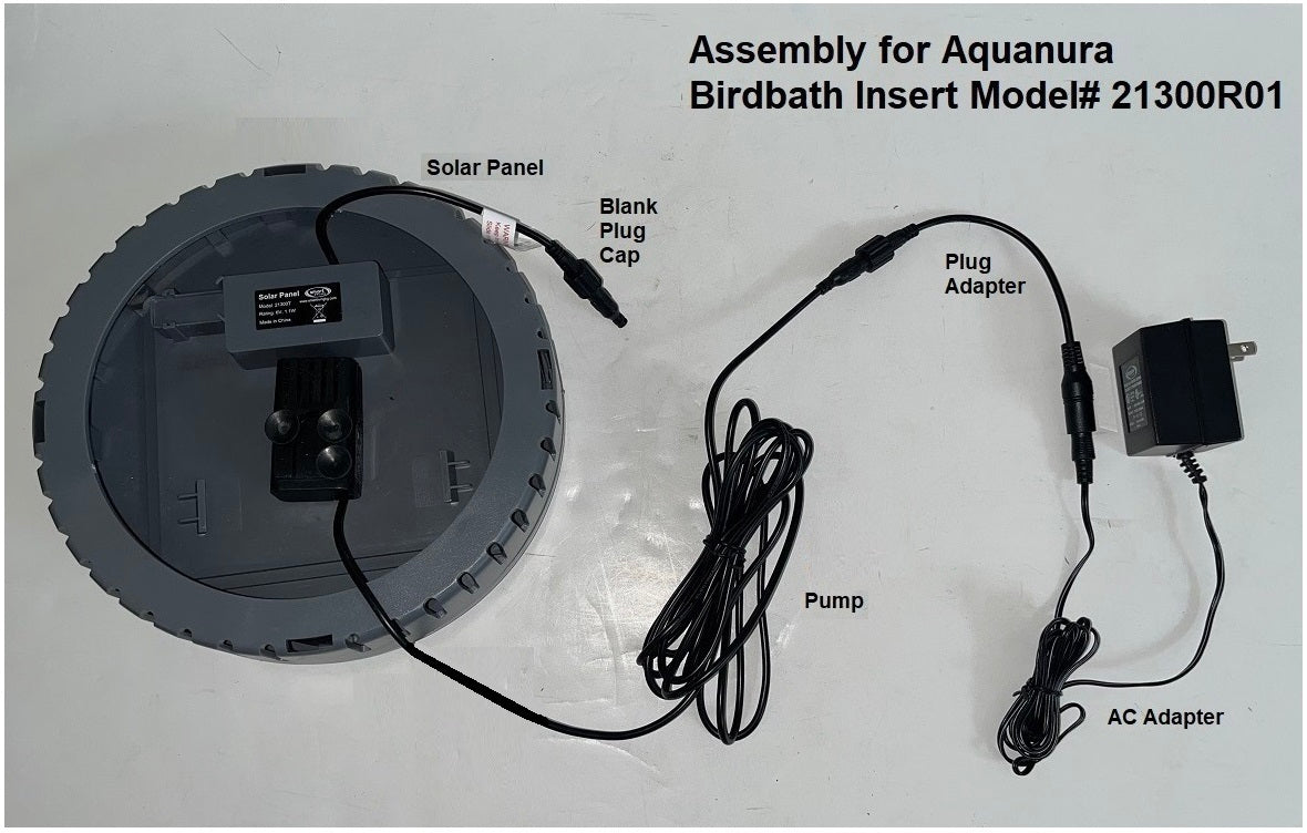 Solar to Electric Conversion Kit for Standard Solar & Solar-On-Demand Birdbaths and 2-Tier Fountains with Threaded Single Pin Plug