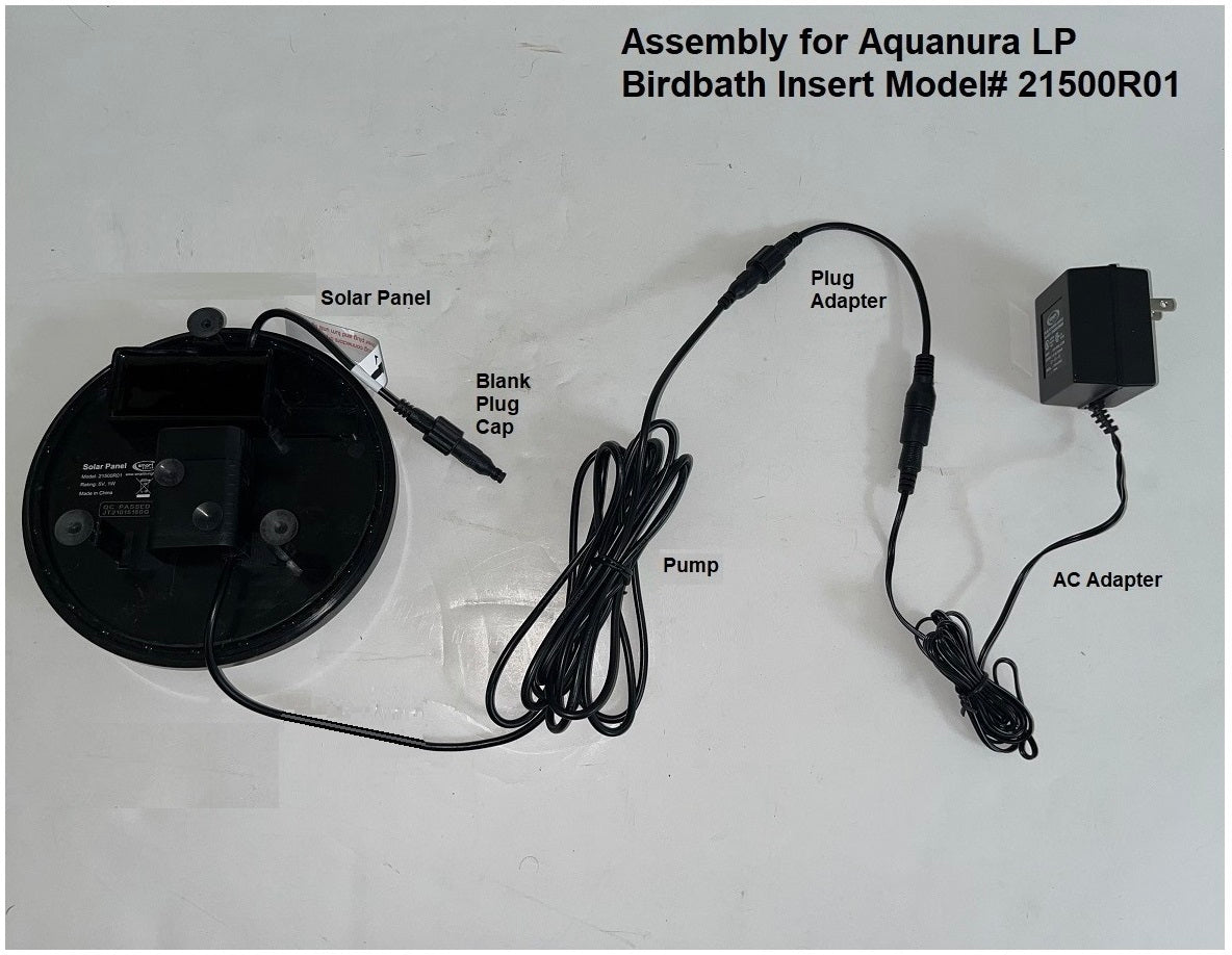 Solar to Electric Conversion Kit for Standard Solar & Solar-On-Demand Birdbaths and 2-Tier Fountains with Threaded Single Pin Plug