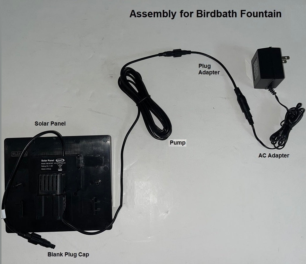 Solar to Electric Conversion Kit for Standard Solar & Solar-On-Demand Birdbaths and 2-Tier Fountains with Threaded Single Pin Plug