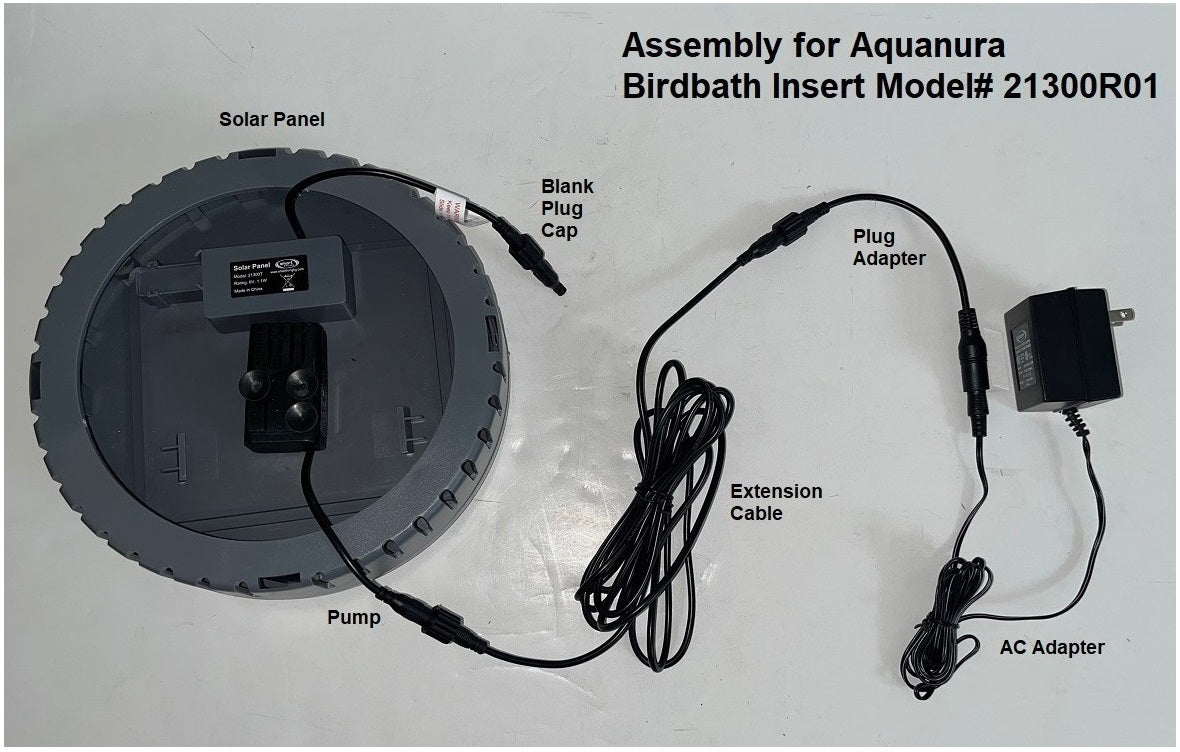 Conversion Kit from Solar to Electric (for Aquanura/Birdbath/2-Tier Fountain with Threaded Plug)