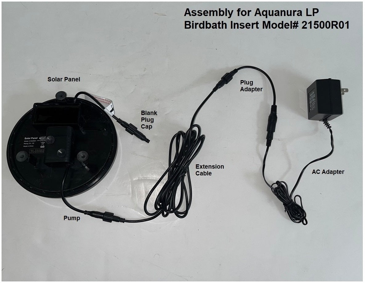 Conversion Kit from Solar to Electric (for Aquanura/Birdbath/2-Tier Fountain with Threaded Plug)