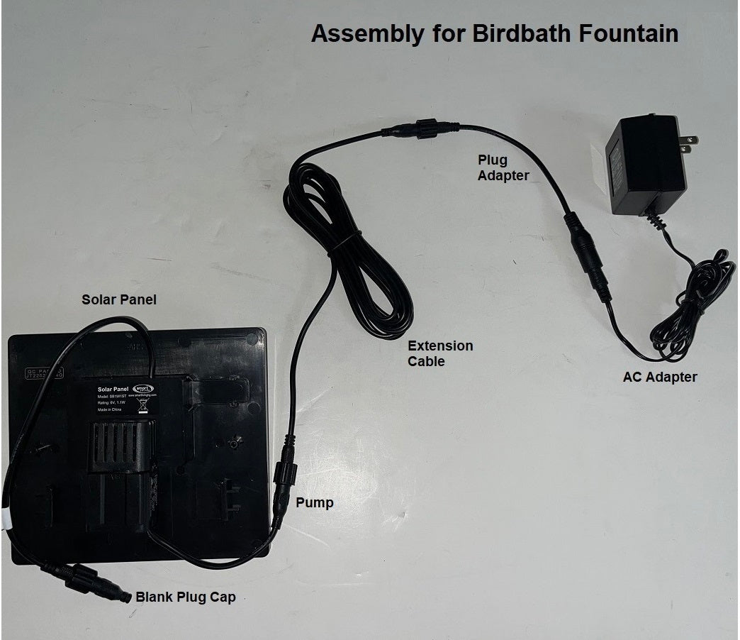 Conversion Kit from Solar to Electric (for Aquanura/Birdbath/2-Tier Fountain with Threaded Plug)