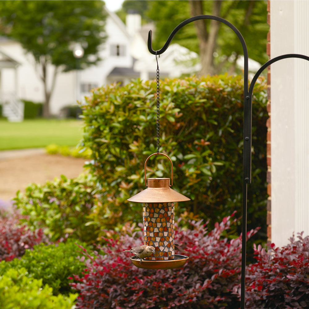 Adelie Mosaic Glass Bird Feeder with Solar Light - Copper