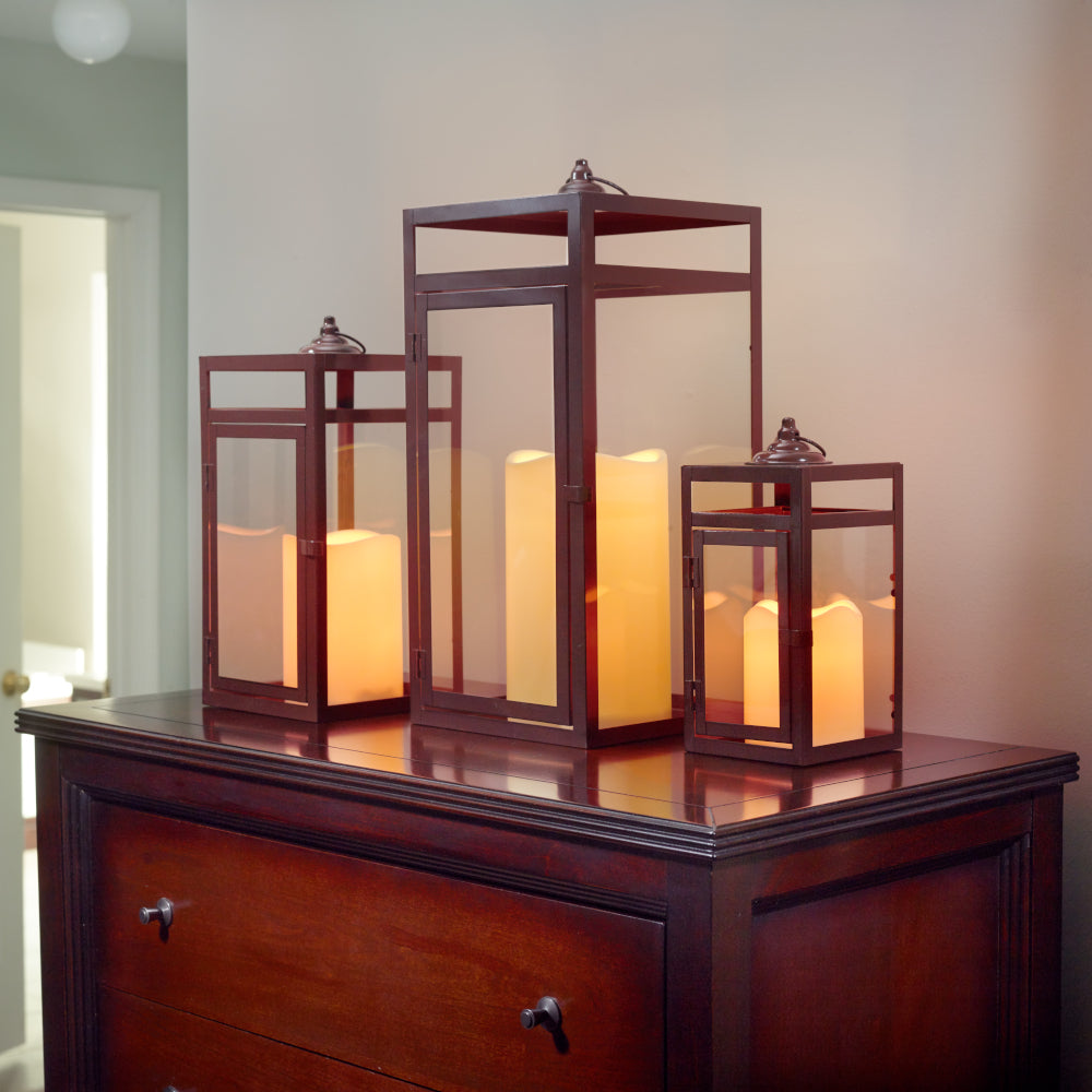 Brayson Candle Lanterns (Set of 3)- Brown