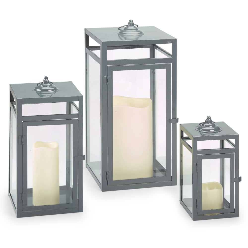 Brady Candle Lanterns (Set of 3) - Gray