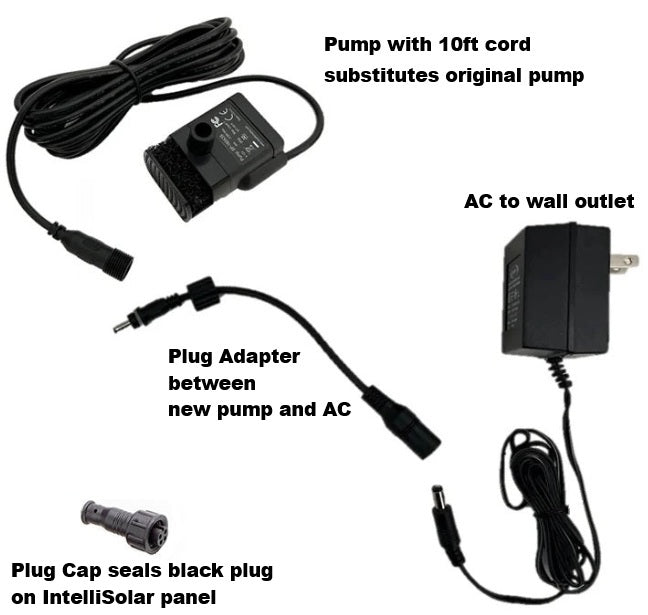 Solar to Electric Conversion Kit for IntelliSolar Birdbaths and 2-Tier Fountains with Threaded 4-Pin Plug