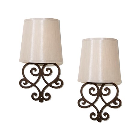 Helix Heart Scroll Wall Art Sconce with Tan Fleck Shade and Bronze Base