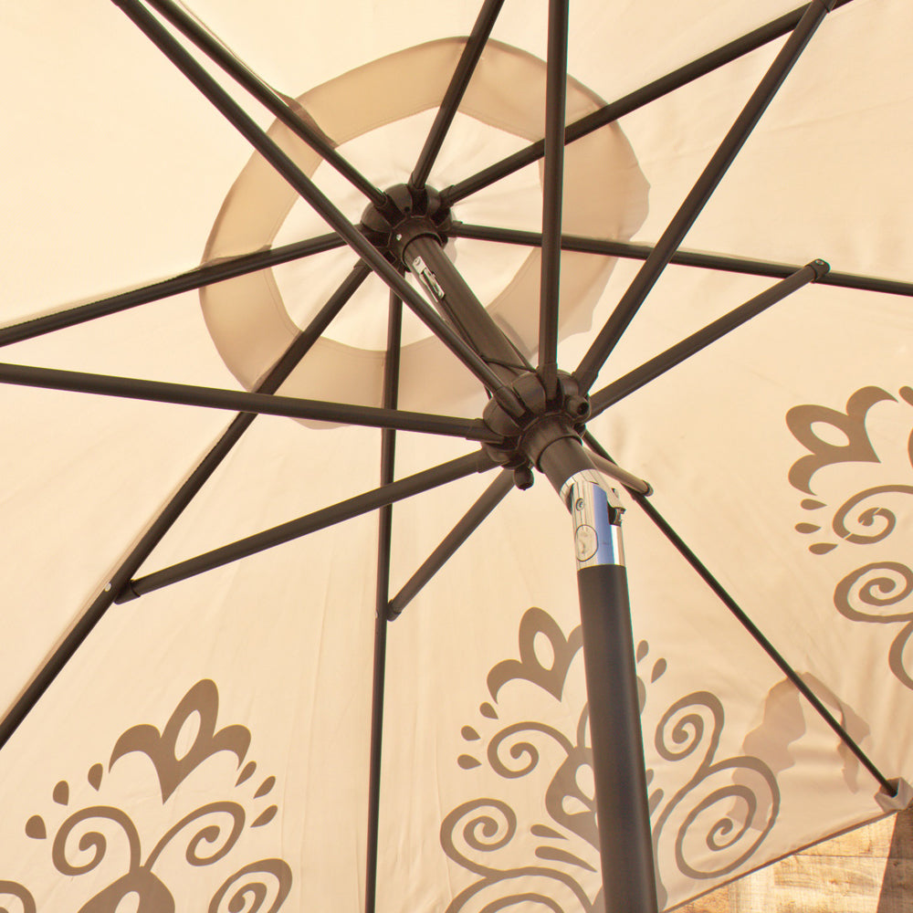 Round Market Patio Umbrella - Tan Resort Print