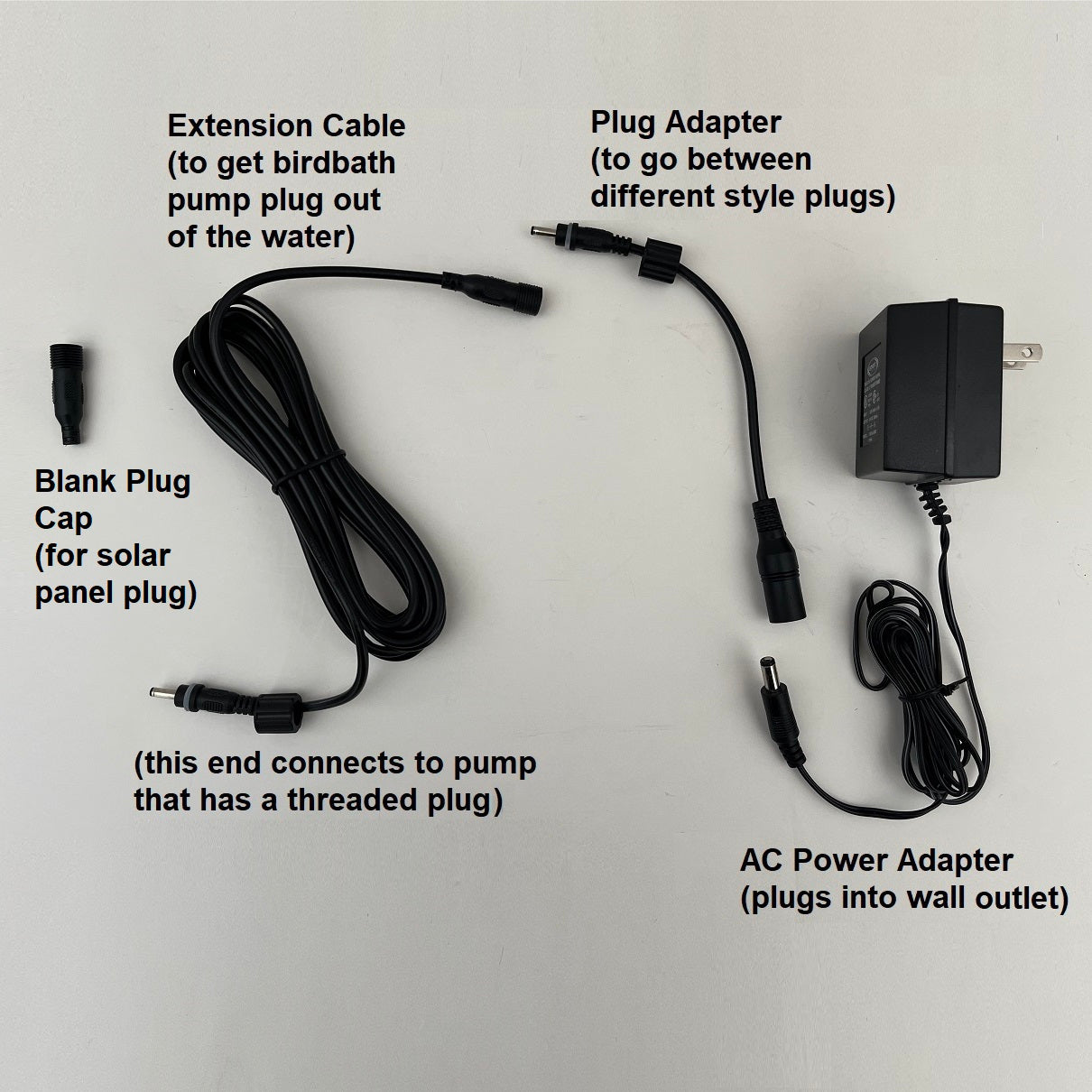 Conversion Kit from Solar to Electric (for Aquanura/Birdbath/2-Tier Fountain with Threaded Plug)