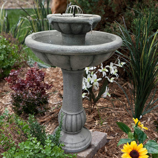 Scallop 2-Tier Solar-On-Demand Fountain - Weathered Stone