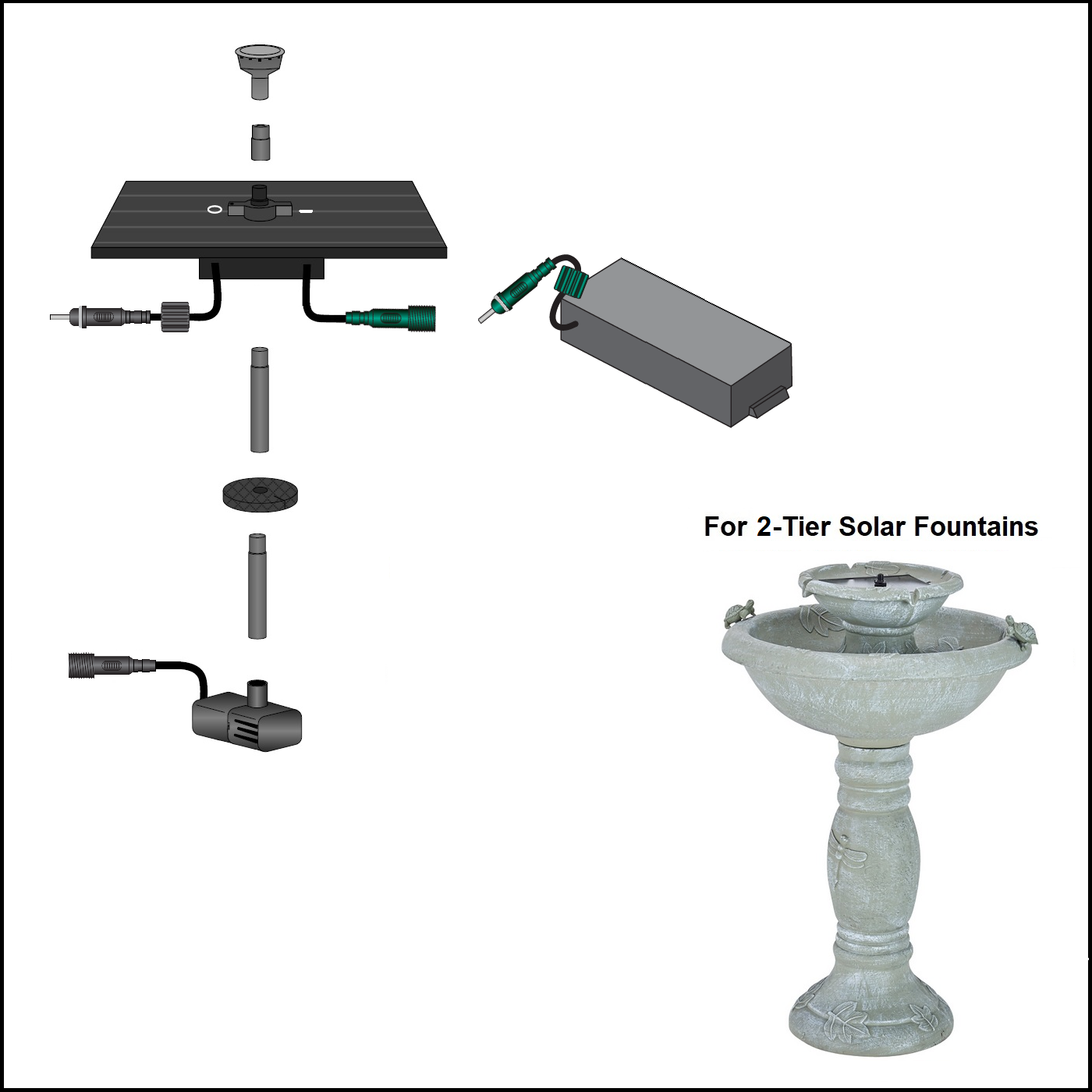 2090PKDT Solar-On-Demand Kit with Battery Pack (for Birdbath or 2-Tier Fountain) *Threaded Plugs