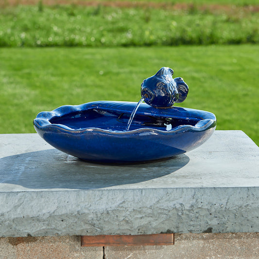 Ceramic Solar Koi Fountain - Blue