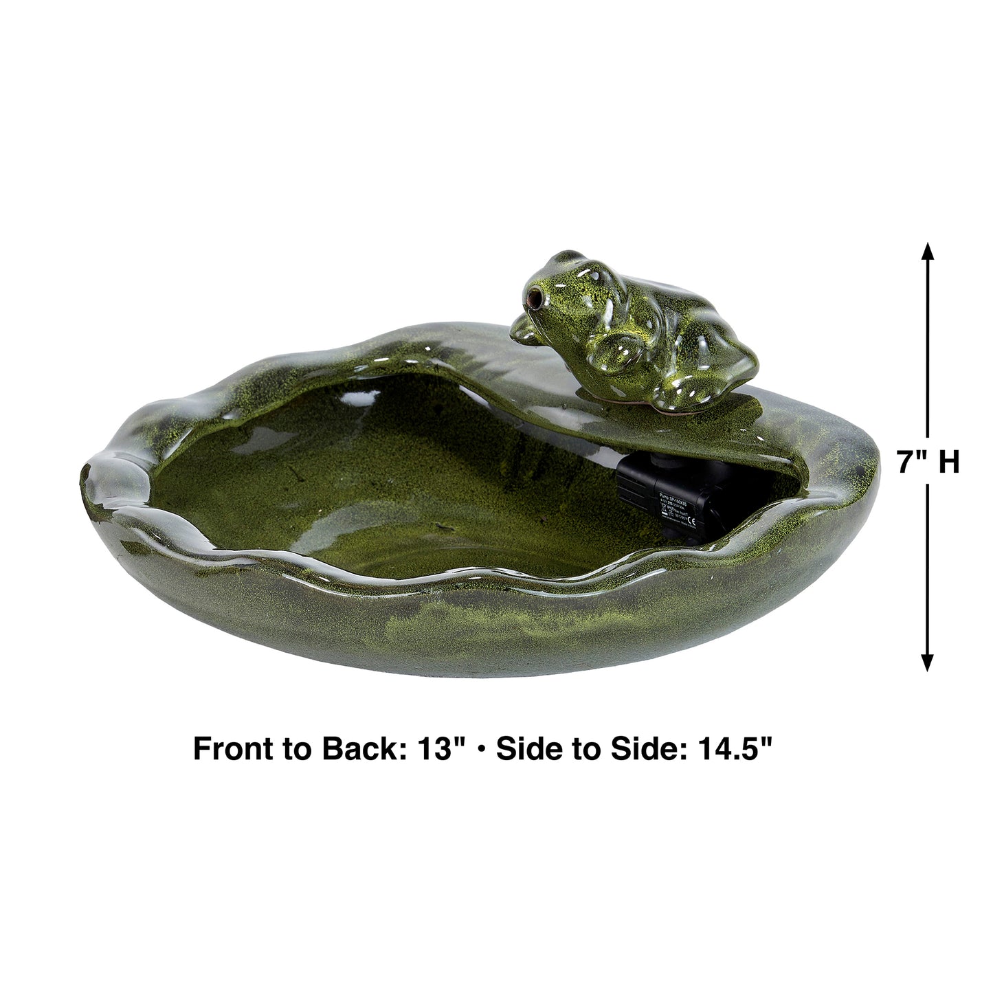 Ceramic Solar Frog Fountain - Green