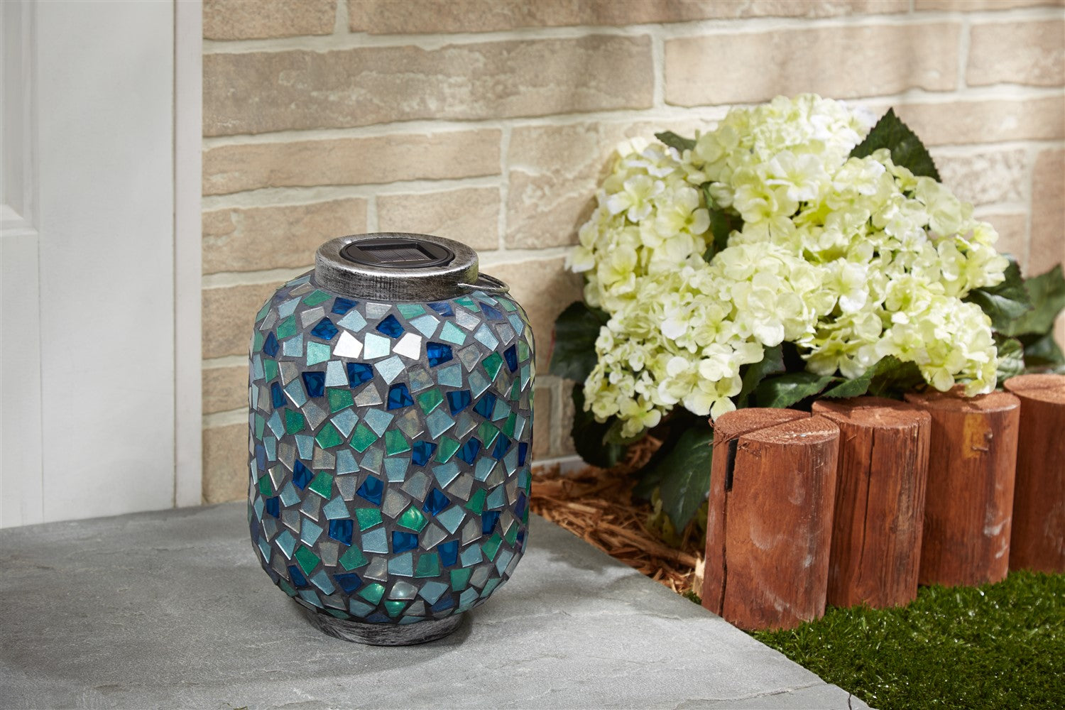 Solar Cool Blue Mosaic 10"" Lantern