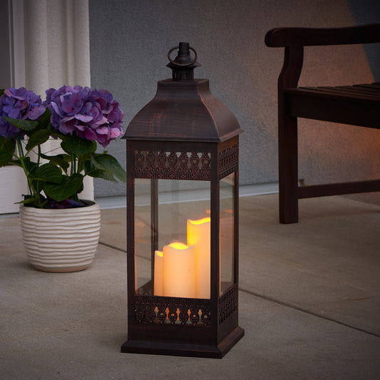 San Nicola 28"" H Triple LED Candle Lantern - Bronze