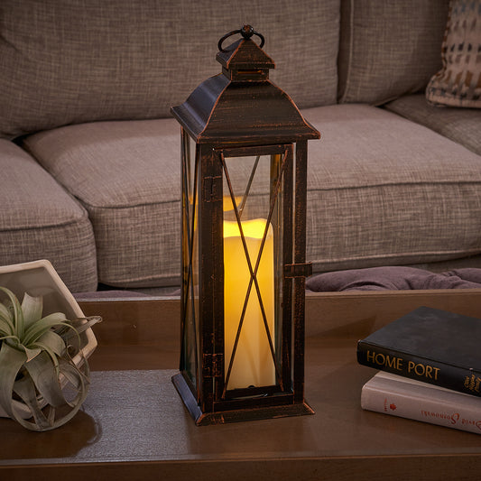 Siena 16"" H LED Candle Lantern - Antique Bronze