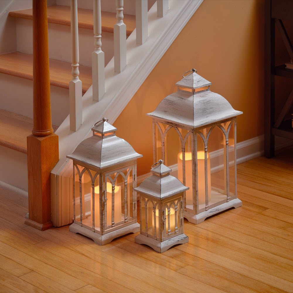 Lombard Metal Lanterns (Set of 3)- White