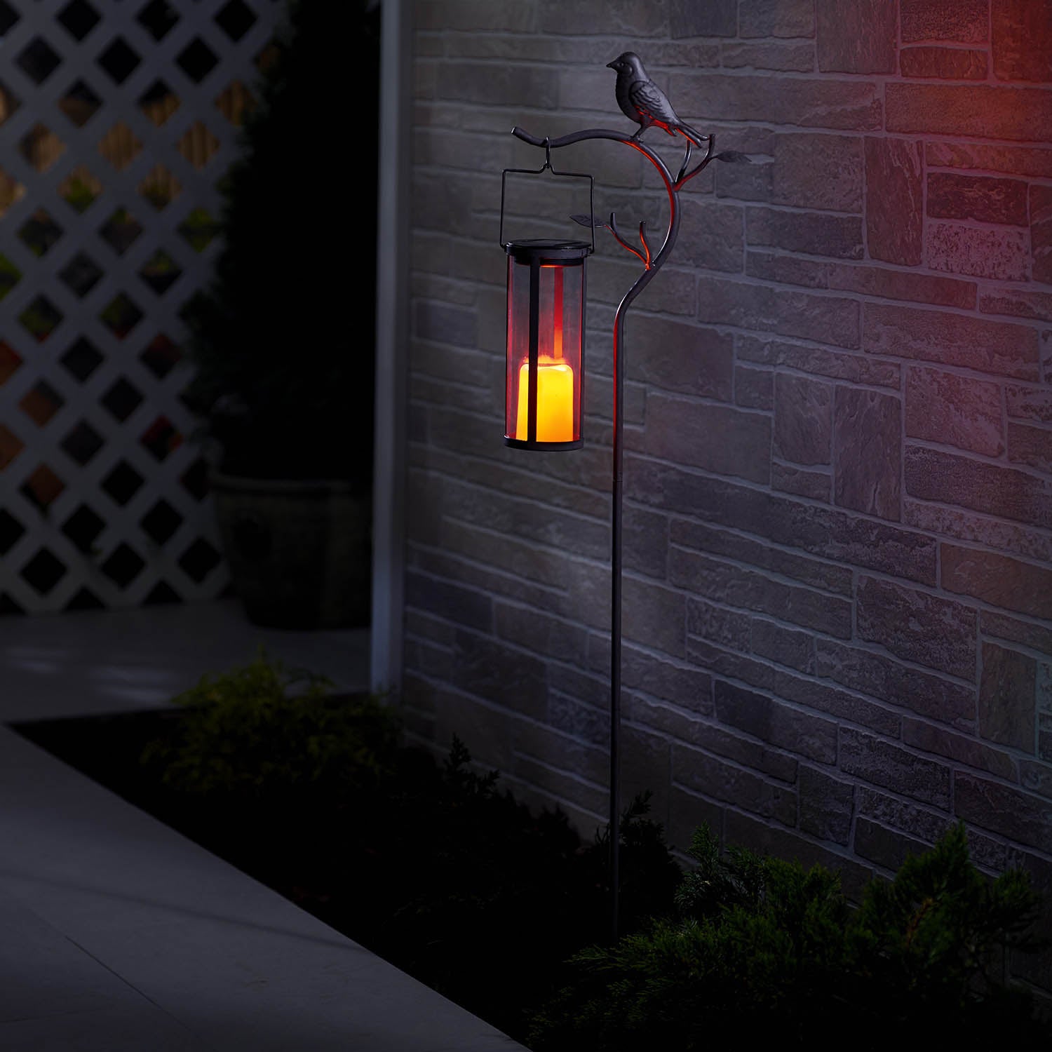 Provence Bird Stake with Solar LED Candle Lantern