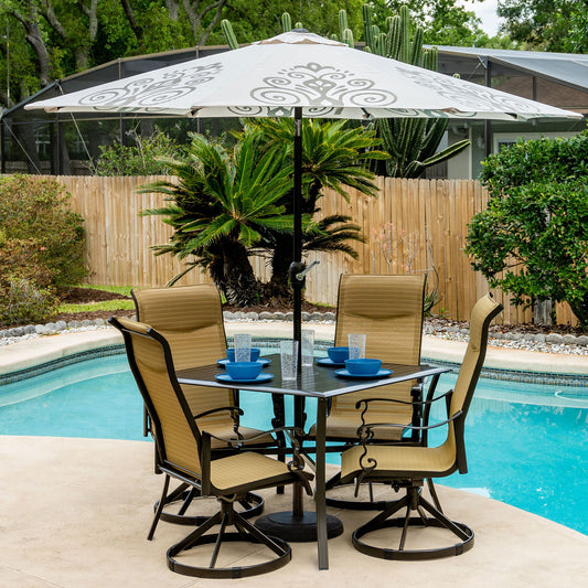 Round Market Patio Umbrella - Tan Resort Print