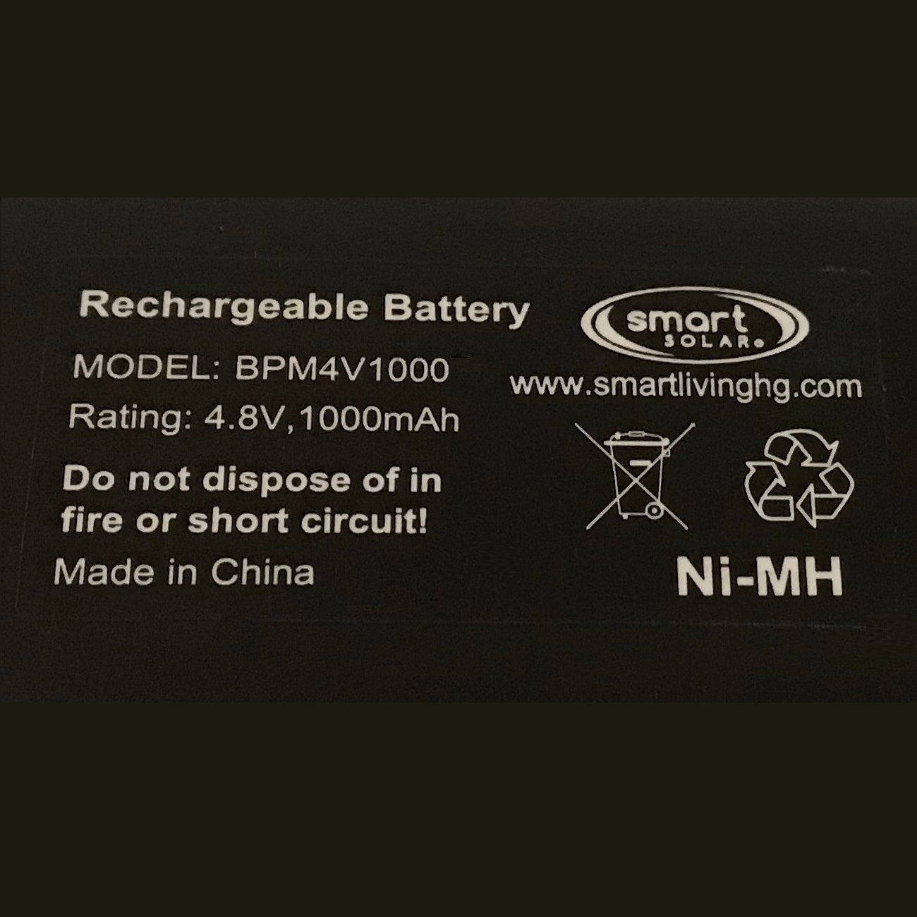 BPM4V1000 Battery Pack 4.8V 1000mAh Ni-MH (for Solar-On-Demand Fountains) *Discontinued, Need New Kit